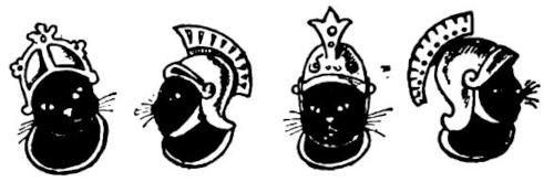 Decorative footer, cat heads   wearing helmets