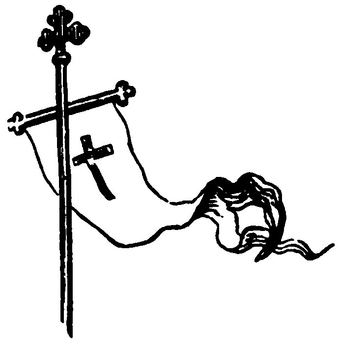 A processional cross with a banner.