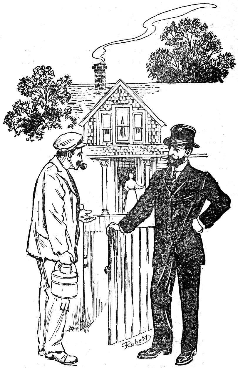 Mr. Wheaton and the journeyman talking outside Wheaton's house