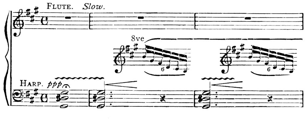 The beginning of a passage of instrumental music.