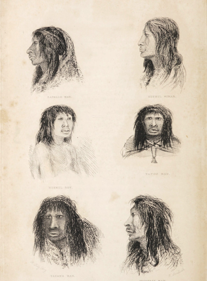 Portraits of six Fuegians