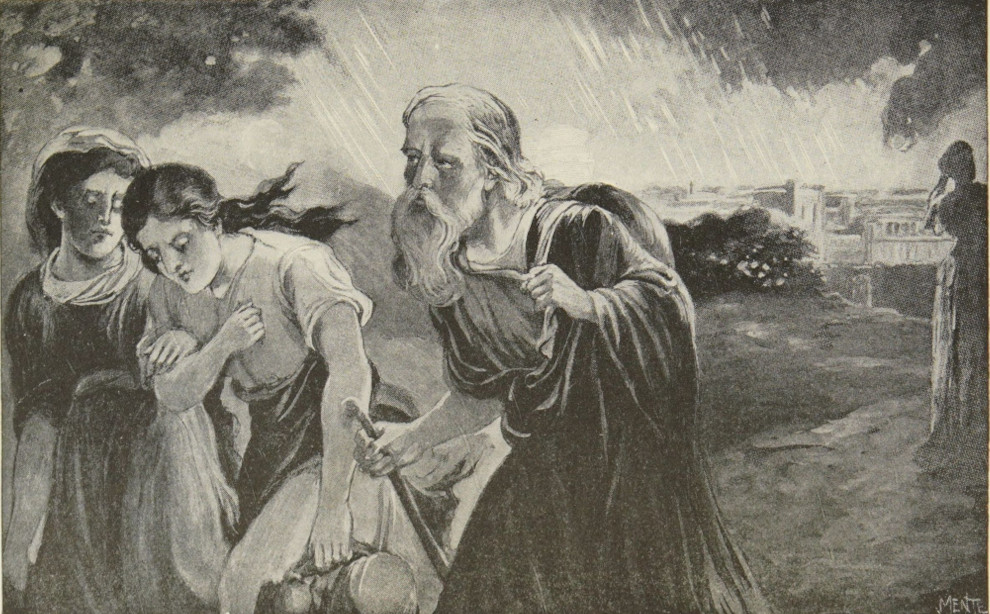 Lot and his family flee Sodom.