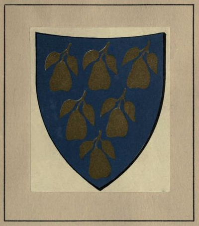 Peruzzi shield: Six golden pears on blue field.