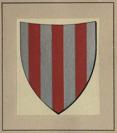 Hugo of Tuscany’s shield: three red vertical stripes on a silver field.