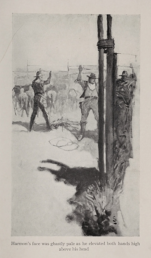 Harmon's face was ghastly pale as he elevated both hands high above his head