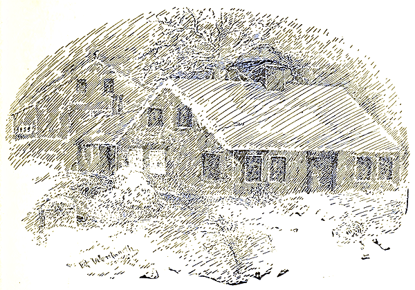 A house depicted in the midst of a storm.
