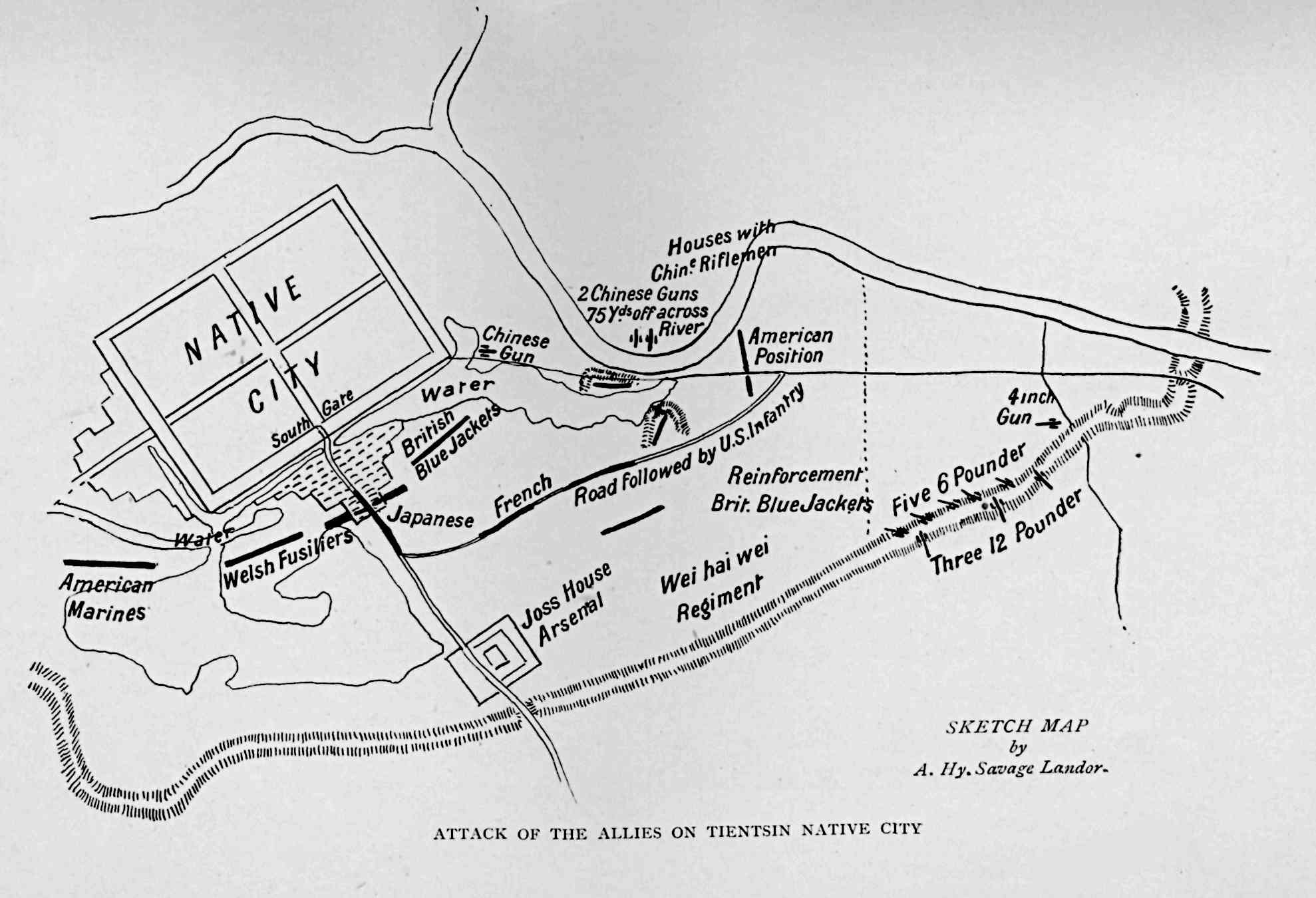 A labeled map saying: SKETCH MAP⏎by⏎A. Hy. Savage Landor.