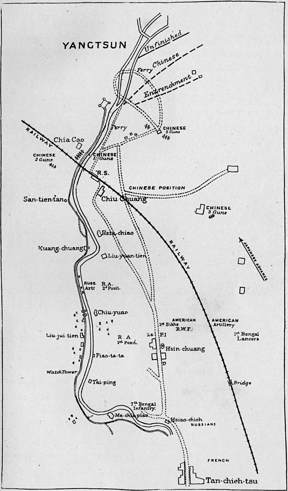 A labeled map, showing positions and movements