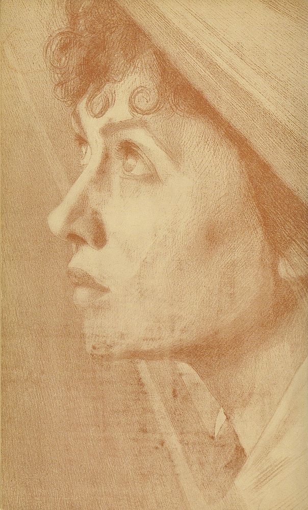Visage de femme de profil, regardant vers le haut, d’où descendent des rais de lumière.