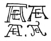 Four examples of intertwined A E initials.