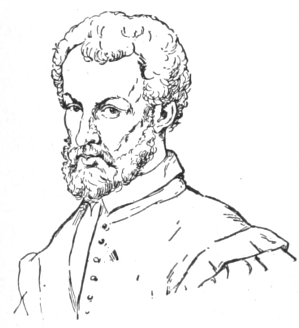 Bust of Floris, facing forward; beard, mustache, and short hair.