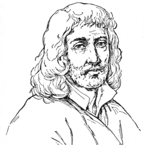 Bust of Fouquières, facing forward; scruffy beard and mustache; wavy hair to the shoulders.