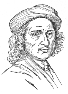 Bust of Franceschini, facing forward; thin mustache, curly hair to shoulders, wearing a soft hat.