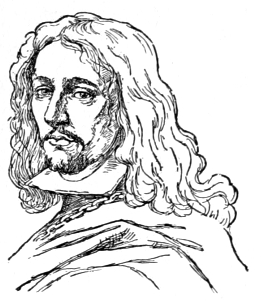 Bust of Giordano, facing slightly left; trimmed beard and mustache; long wavy hair below the shoulders.