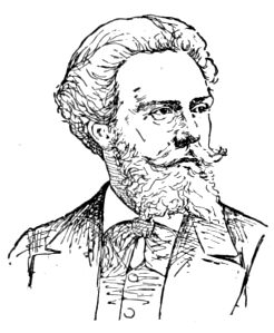 Bust of Glaize, facing slightly right; beard and  handlebar mustache, short hair brushed back.