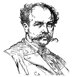 Bust of Grützner, facing forward; long handlebar mustache, thin wavy hair.