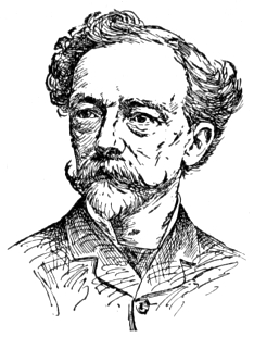 Bust of Haas, facing slightly left; handlbar mustache and goatee; slightly receding hairline with wavy hair