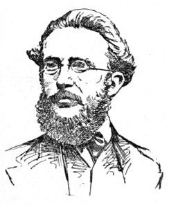 Bust of Hagen, facing slightly left; full beard, mustache, wire-rim glasses, short hair brushed away from face