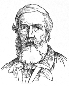 Bust of Hansen, facing forward; full beard and mustache; straight hair that curls above the ears.
