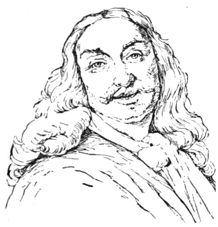 Bust of Helst, facing forward; thick mustache, long wavy hair falling below the shoulders.