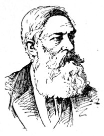Bust of Hübner, facing slightly right; long full mustache and beard; short hair.