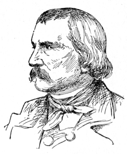 Bust of Kaulbach, facing left; thick mustache; long straight hair to collar.