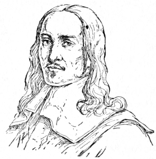 Bust of Kessel, facing slightly left; thin mustache and goatee; long wavy hair extending beyond shoulders.