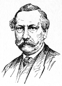 Bust of Kotzebue, facing forward; long handlebar mustache, short hair.