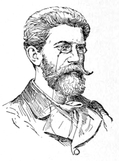 Bust of Kröyer, facing slightly right; long mustache and full beard; wearing lorgnette.