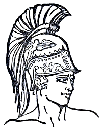 Side profile of a soldier wearing a crested helmet