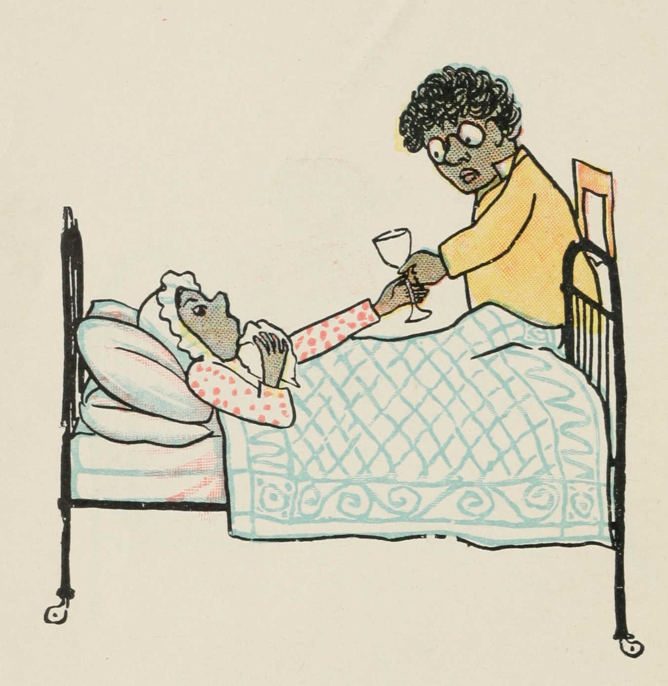 The doctor giving nice medicine to Quibba's mother while she's still in bed.