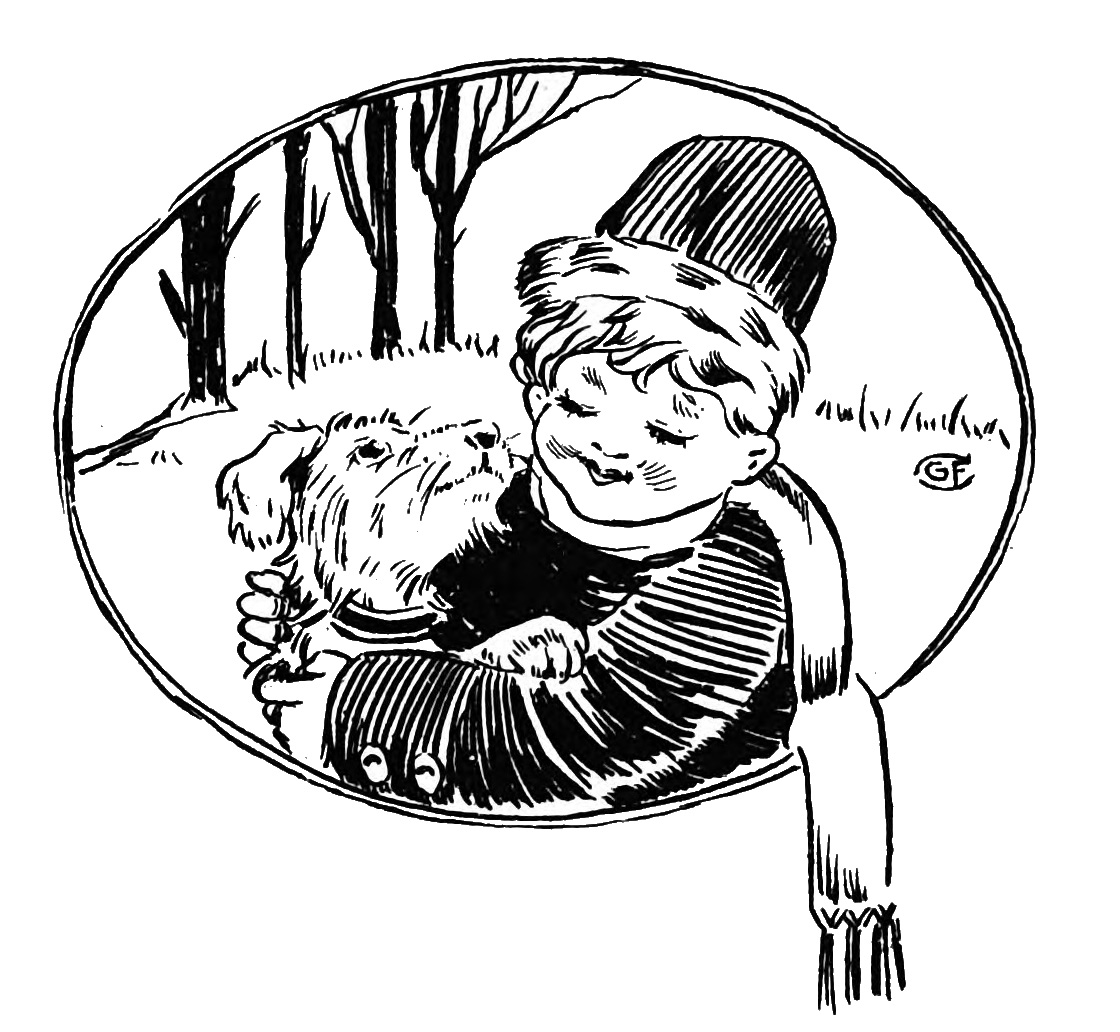 Dumpy Dimple, dressed in hat, thick coat and scarf, smiles and holds Rag who looks lovingly up to Dumpy’s face