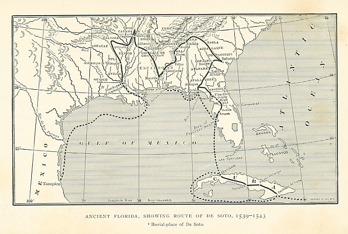 ANCIENT FLORIDA, SHOWING ROUTE OF DE SOTO, 1539-1543
