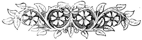 An antique engraving of an ornamental floral scrollwork divider featuring four five-petaled flowers and leafy vines.