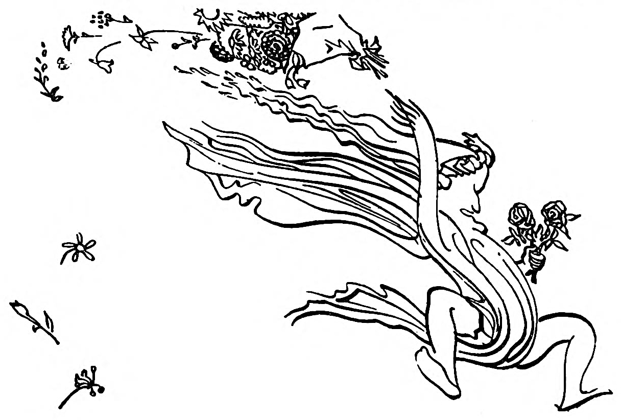 Cartoon of a robed figure throwing flowers