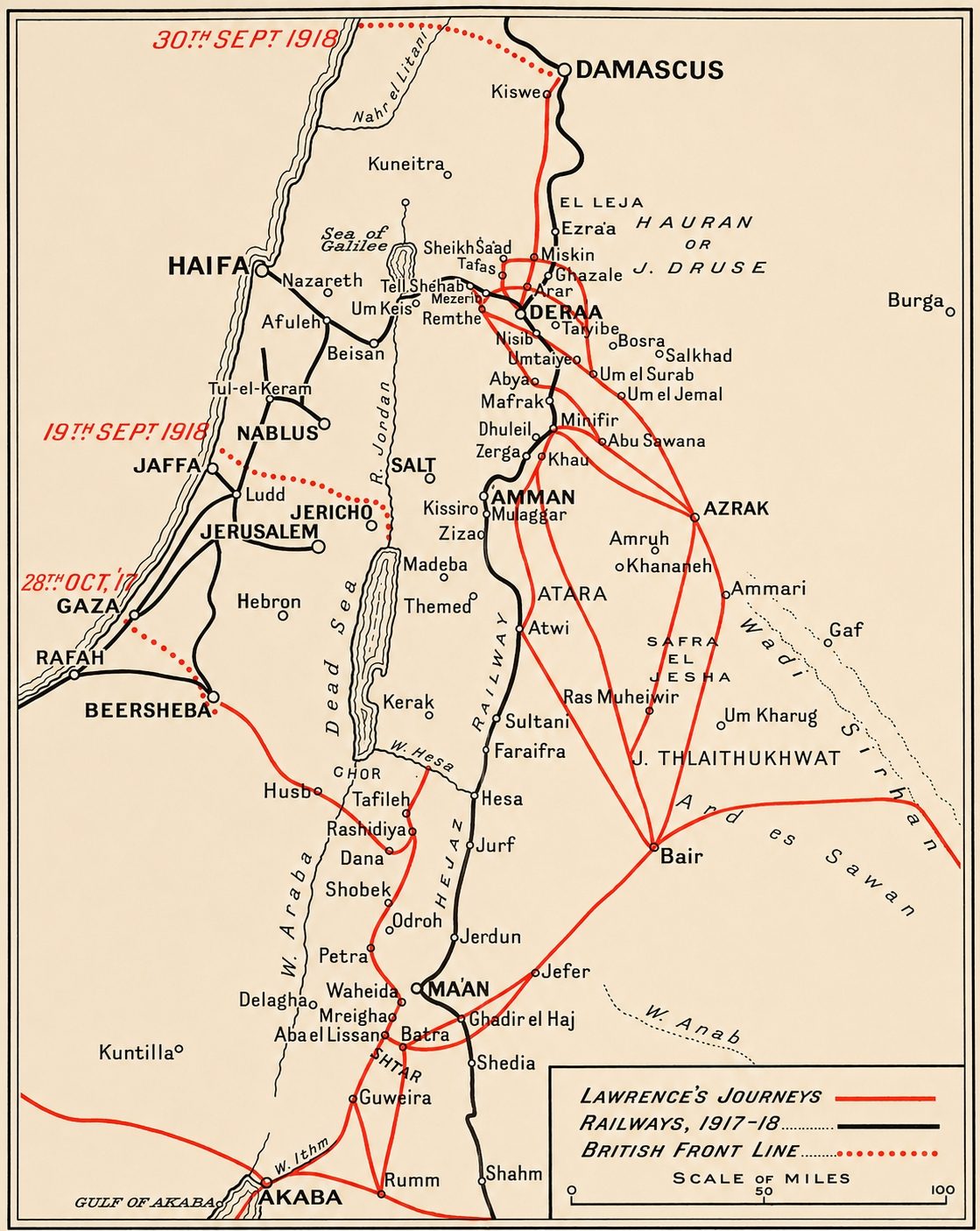 Map of Lawrence's journeys in 1917-18.