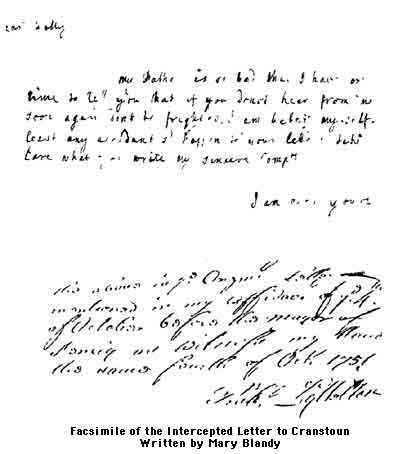 Facsimile of the Intercepted Letter to Cranstoun
written by Mary Blandy