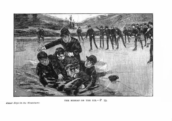 Illustration: THE MISHAP ON THE ICE.—P. 73.
Rover Boys in the Mountains.