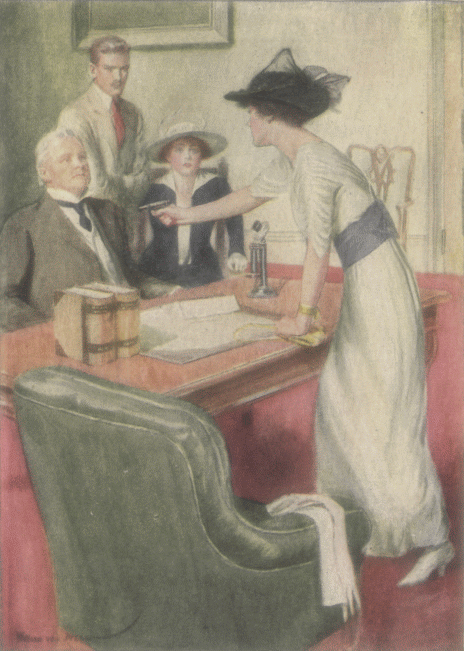 She Threw Up Her Hand, And A Nasty Little Automatic Was Covering The Secretary’s Heart. Drawn by William Van Dresser. (Chapter 24.)
