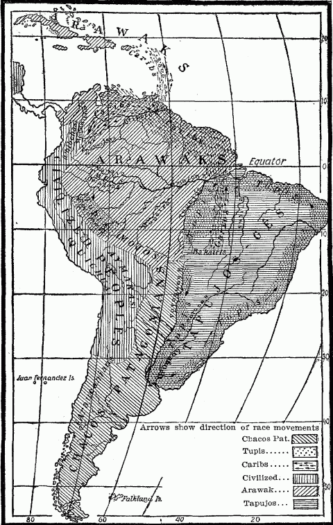 Primitive Indian Stocks Of South America
(From Helmolt's History of the World. By permission of Dodd, Mead & Co.)