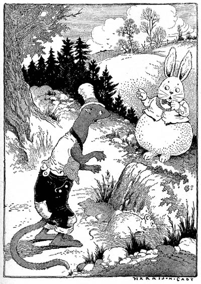One day Mr. Rabbit surprised Mr. weasel
making a meal of young mice. Page 124.