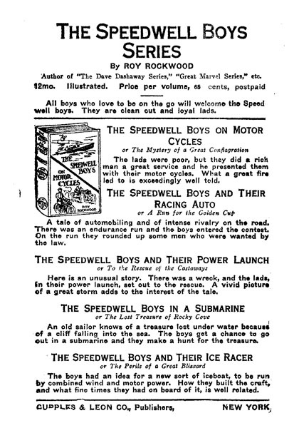 Ad for The Speedwell Boys Series of books