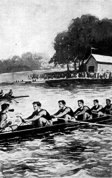 Crew rowing a boat