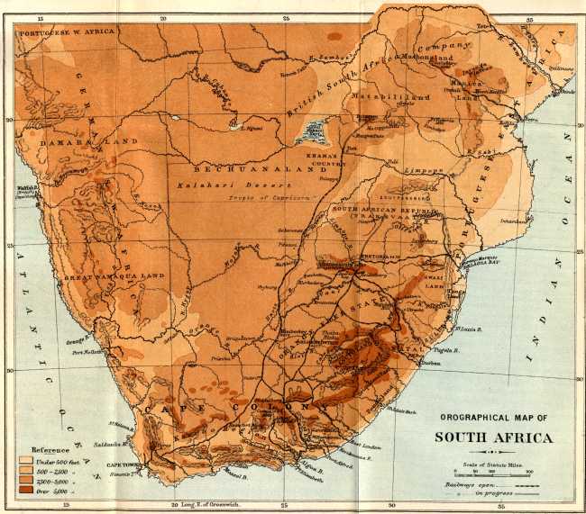 OROGRAPHICAL MAP OF SOUTH AFRICA