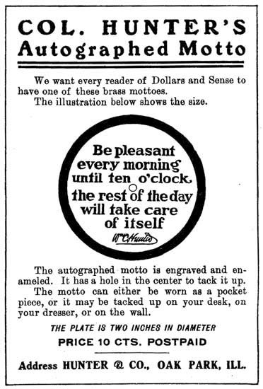 Advertisement for Col. Hunter's autographed motto.