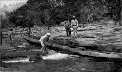 Launching the Canoe after its Journey over a Hill Range.