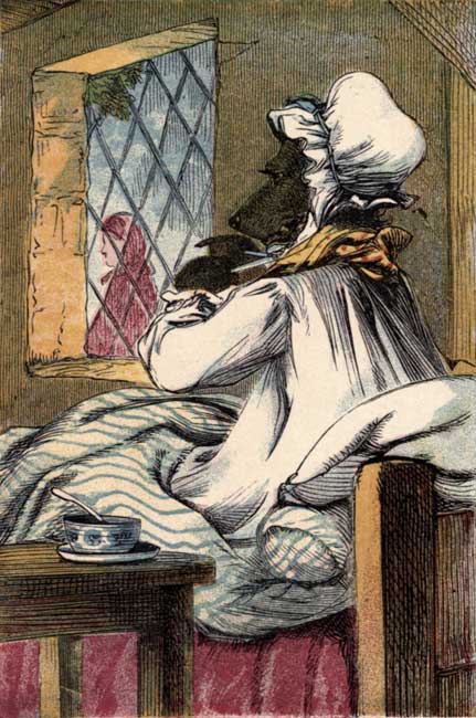 The Wolf puts on the Grandmother's night-gown and cap