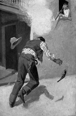 From a painting by John W. Norton
"THE NEXT INSTANT HE FIRED AND SHOT OLLINGER DEAD"