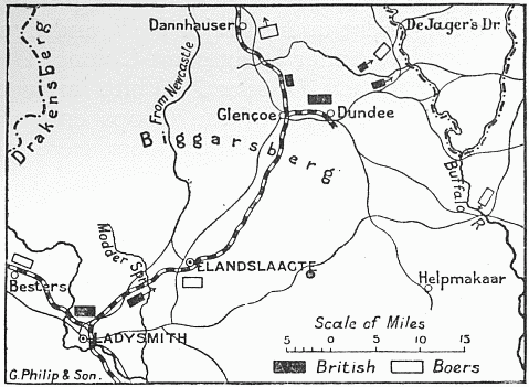 Position of Forces Before the Battle of Elandslaagte,
Noon