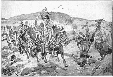 BEFORE LADYSMITH—HORSE ARTILLERY GALLOPING TO TAKE
UP A NEW POSITION. Drawn by R. Caton Woodville.